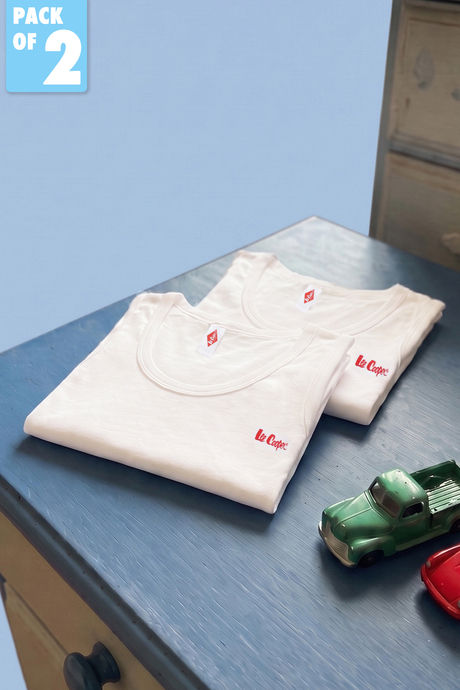Lee Cooper Boys Solid Vest (Pack of 2) - Bright White Buy Lee Cooper Boys Solid Vest (Pack of 2) - Bright White